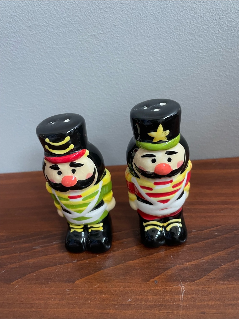 Nutcracker Soldier Ceramic Salt and Pepper Shakers - Black, Red, Green